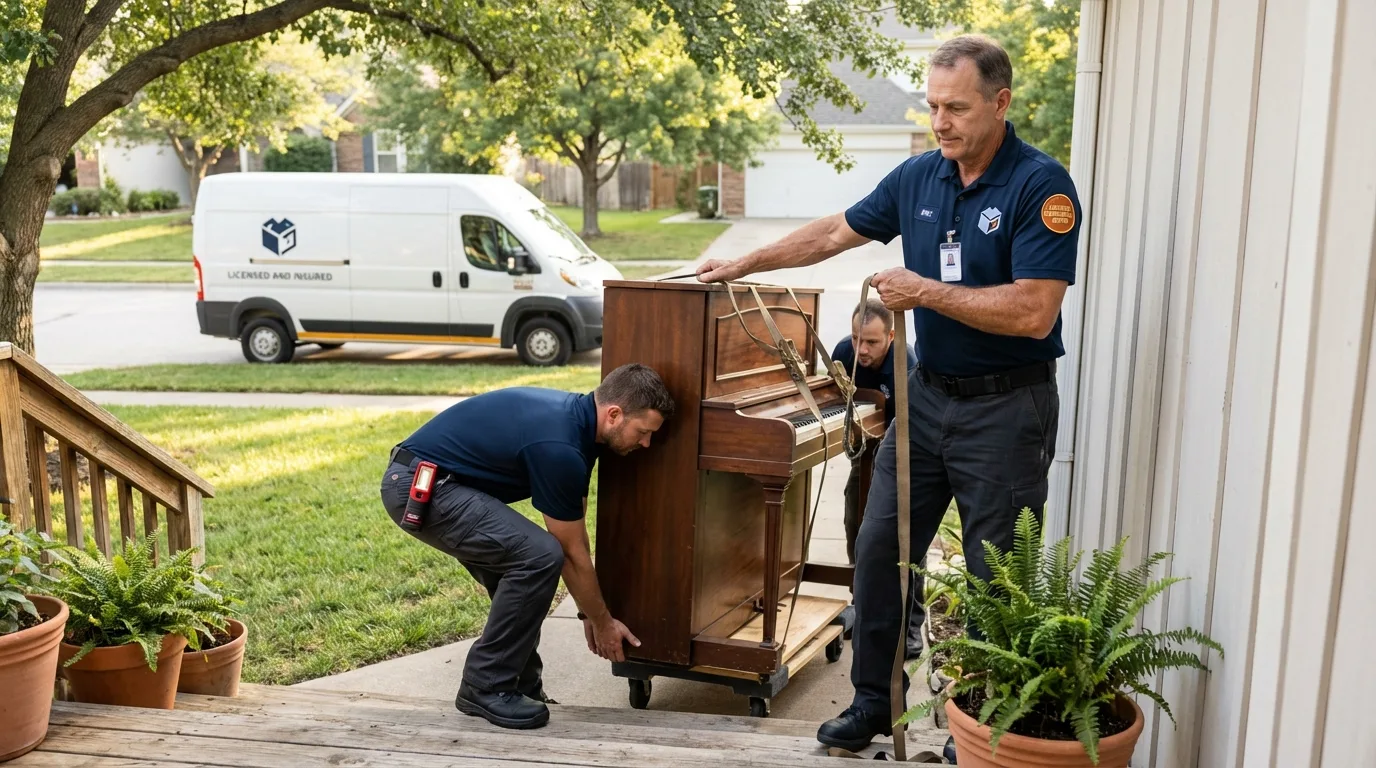 Licensed piano movers securing grand piano in Walnutport, PA
