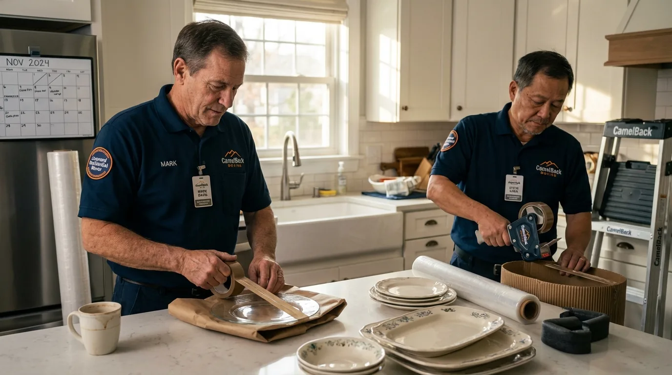 Professional crew packing kitchen dishware in Walnutport, PA